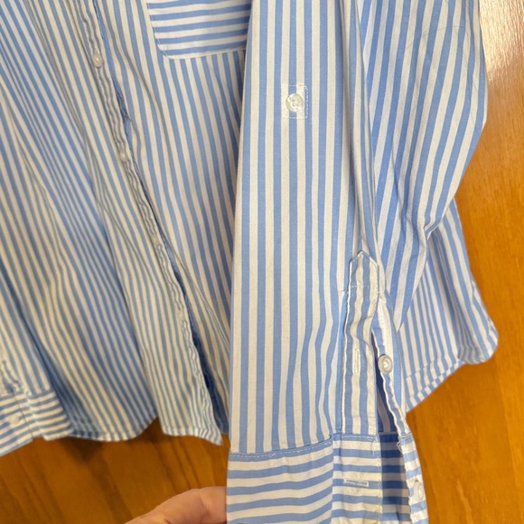 Croft & Barrow Womens 1X Blue White Striped‎ Long Sleeve Button Down Shirt - Picture 3 of 8